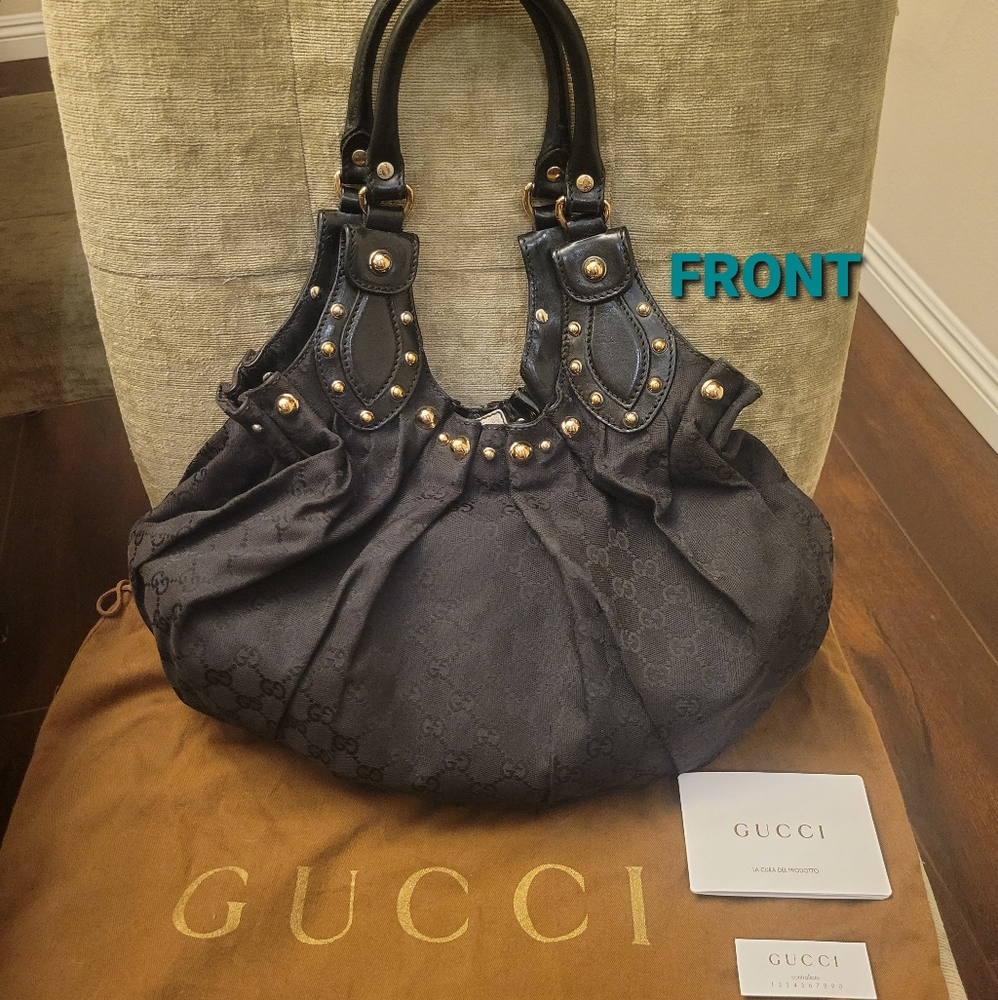*Authentic* Gucci Black GG & Pelham Studded Hobo
